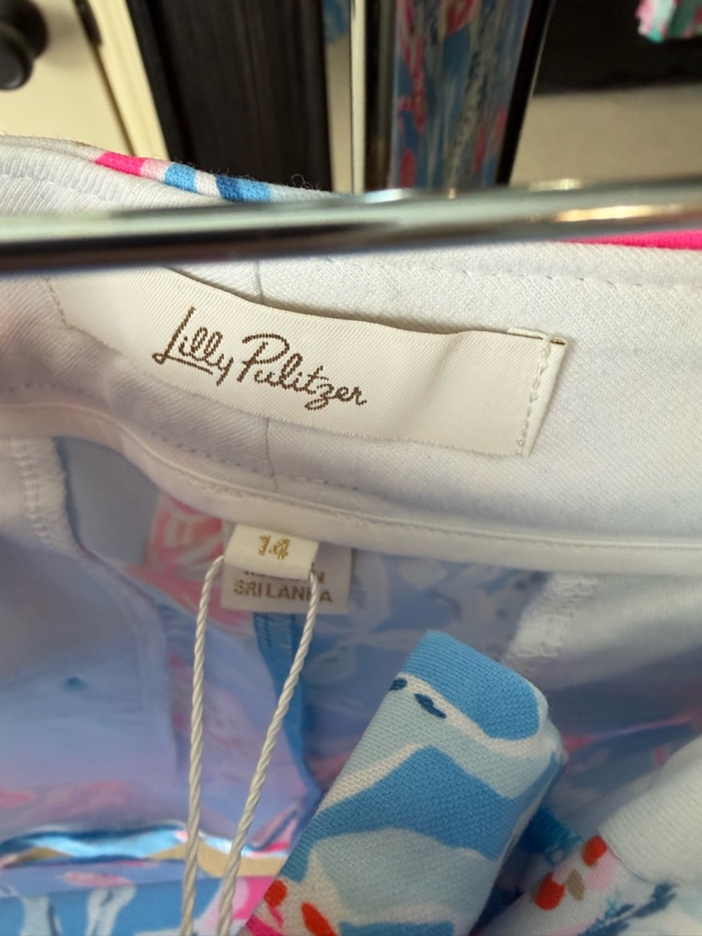 Lilly Pulitzer Blue Floral Scalloped Hem Shorts with Pink Accents - Picture 5 of 6